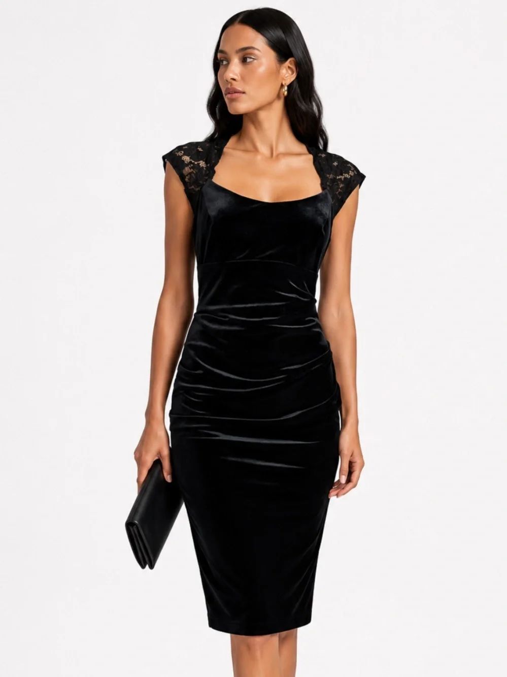 XSCAPE Black Lace-Cap Sleeve Evening Dress Size 8